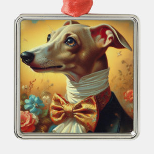 Vintage Italian Greyhound Dog Painting Metal Tree Decoration