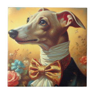 Vintage Italian Greyhound Dog Painting Tile