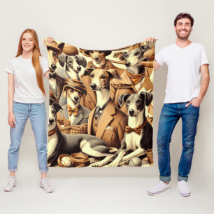 Vintage Italian Greyhound Illustration Fleece Blanket