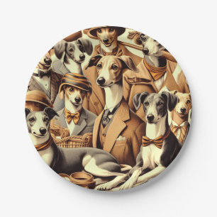 Vintage Italian Greyhound Illustration Paper Plate