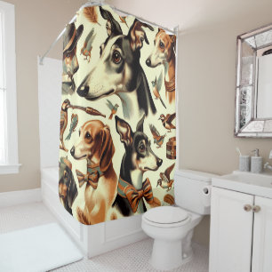 Vintage Italian Greyhound Illustration Shower Curtain