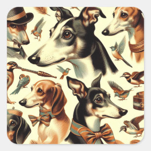 Vintage Italian Greyhound Illustration Square Sticker