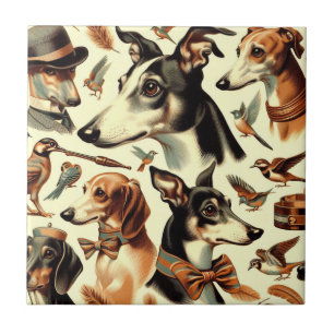 Vintage Italian Greyhound Illustration Tile