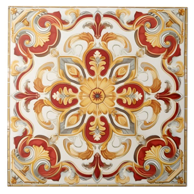 Vintage Italian Mediterranean Pattern Tile (Front)