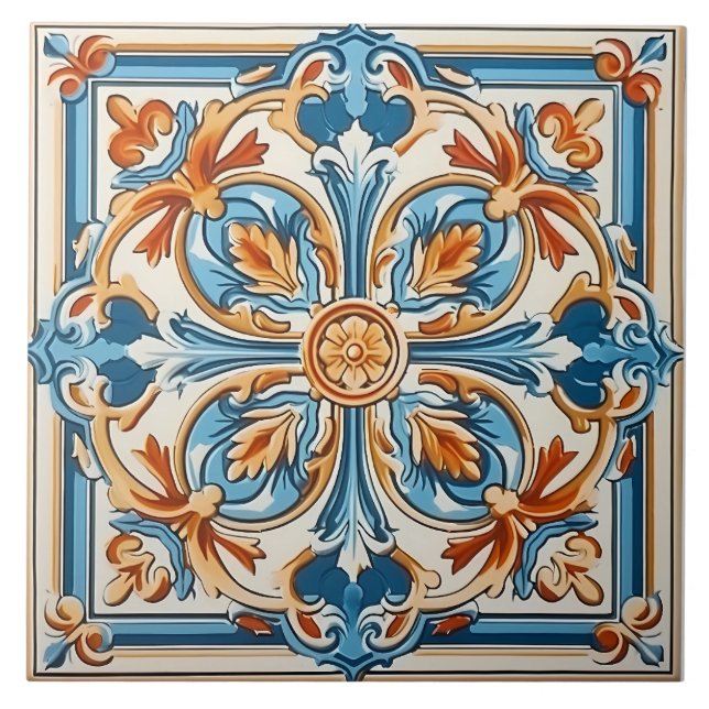 Vintage Italian Mediterranean Pattern Tile (Front)