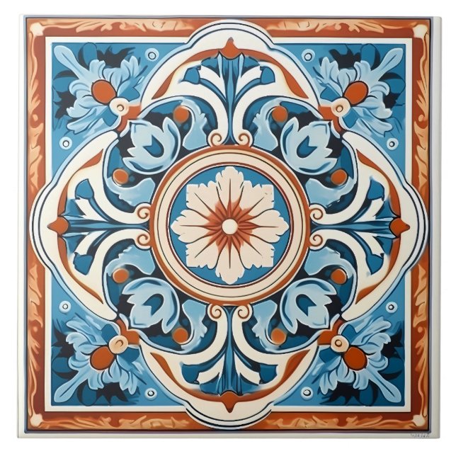Vintage Italian Mediterranean Pattern Tile (Front)