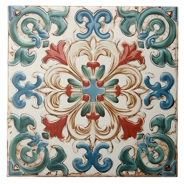 Vintage Italian Mediterranean Pattern Tile (Front)
