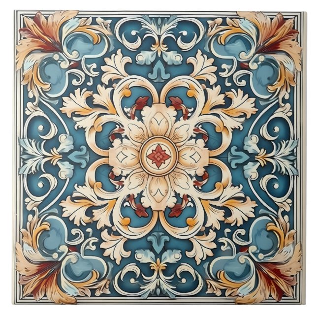 Vintage Italian Mediterranean Pattern Tile (Front)