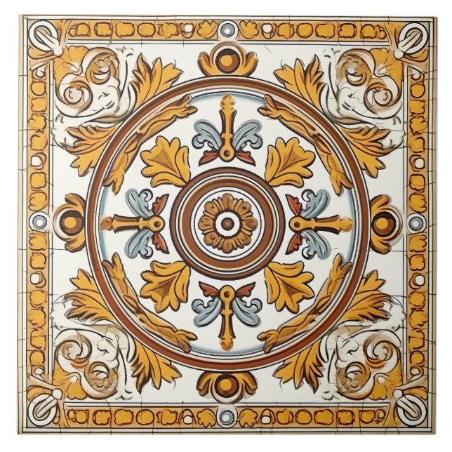 Vintage Italian Mediterranean Pattern Tile (Front)