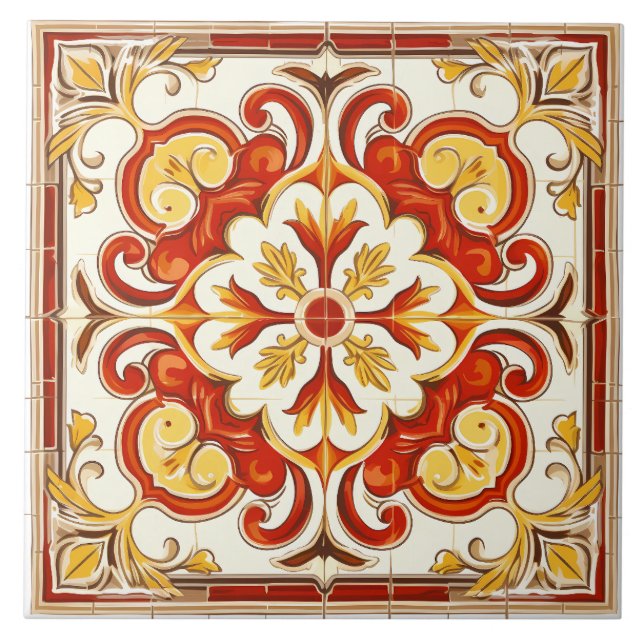 Vintage Italian Mediterranean Pattern Tile (Front)