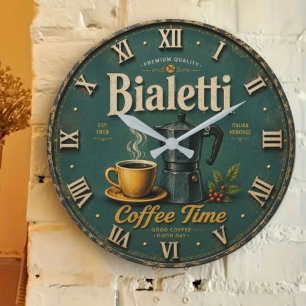 Vintage Italian Moka Pot Coffee Kitchen Espresso Large Clock