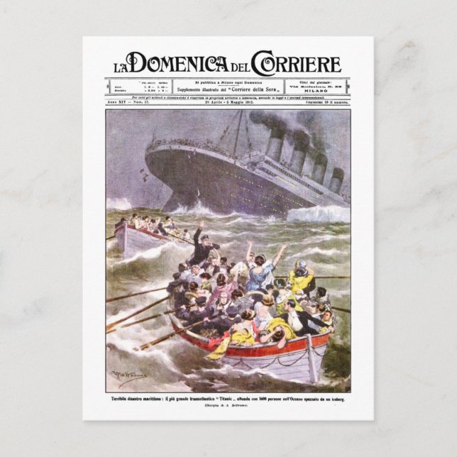 VINTAGE ITALIAN NEWSPAPER TITANIC SINKING  POSTCARD (Front)