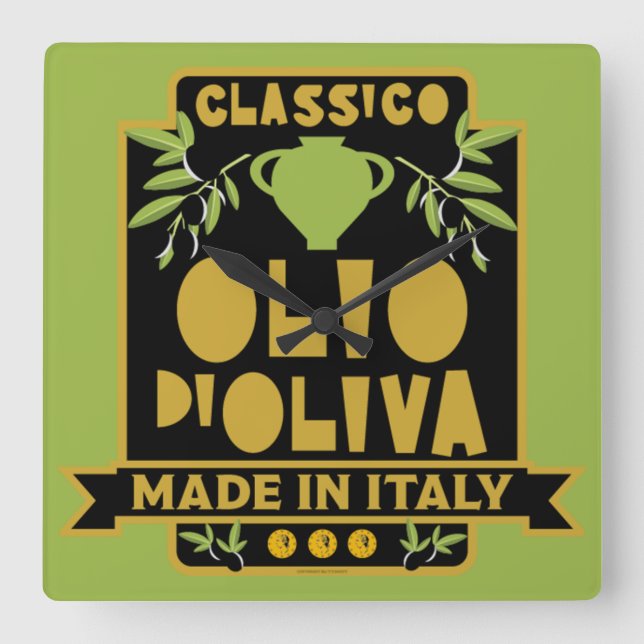 Vintage Italian Olive Oil   Square Wall Clock (Front)