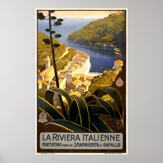Vintage Italian Riviera Portofino Travel Poster (Front)