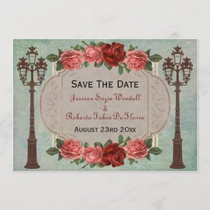 Vintage Italian Street Lamps & Roses Save The Date