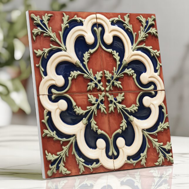 Vintage Italian Terracotta and Navy Tile (Creator Uploaded)