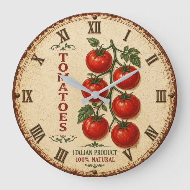 Vintage Italian Tomatoes Rustic Farmhouse Kitchen Large Clock (Front)