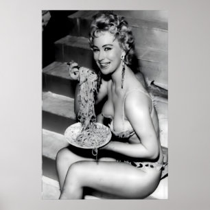 Vintage Italian Woman Eating Spaghetti, 1950s Poster
