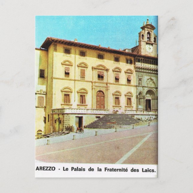 Vintage Italy,  Arezzo, Fraternity Palace Postcard (Front)