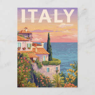 Vintage Italy Coastal Village at Sunset Postcard