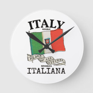 Vintage Italy Country Flag Round Clock