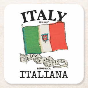 Vintage Italy Country Flag Square Paper Coaster