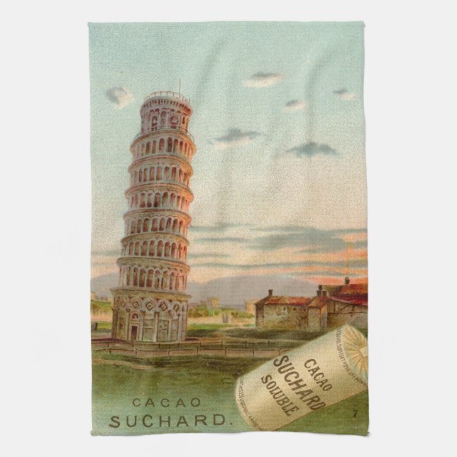 Vintage Italy Leaning tower of Pisa Tea Towel (Vertical)