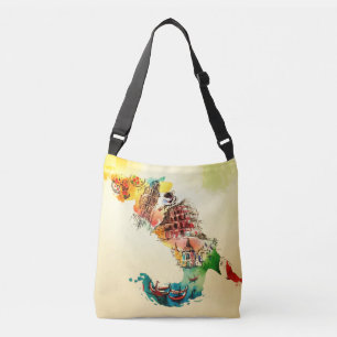 Vintage Italy Map City Travel Love Watercolor Crossbody Bag