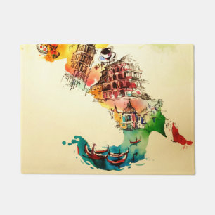 Vintage Italy Map City Travel Love Watercolor Doormat