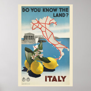 Vintage Italy Map Travel Poster