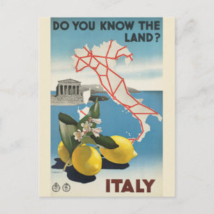 Vintage Italy Map Travel Poster Postcard