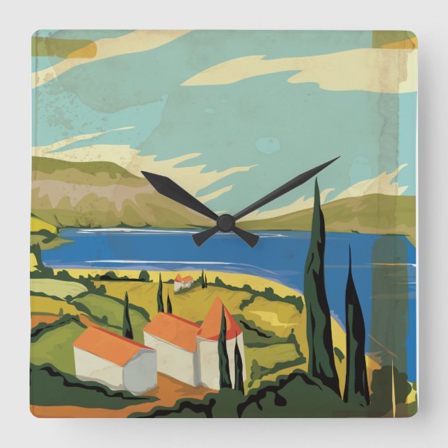 Vintage Italy Poster Square Wall Clock (Front)