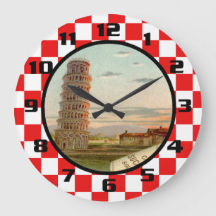 Vintage Italy red and white chequered Pattern Large Clock