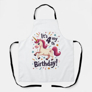 Vintage Its My 4th Birthday Unicorn Party Design f Apron