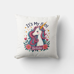 Vintage Its My 8th Birthday Unicorn Rainbow Floral Cushion
