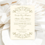 Vintage Ivory and Antique Gold Flourish Wedding Invitation<br><div class="desc">Decorative swirls and flourishes frame this elegant vintage inspired wedding invitation design. Ivory and antique gold colour scheme.  Personalise the custom text for your marriage ceremony and reception.</div>