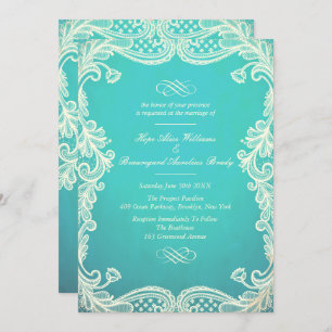 Vintage Ivory and Mint Lace Wedding Invitations