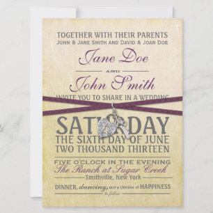Vintage Ivory and Purple Paper Wedding Invitation