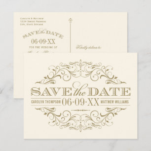 Vintage Ivory Antique Flourish Save the Date Announcement Postcard