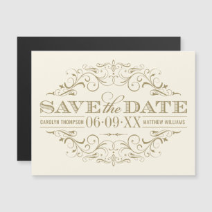 Vintage Ivory Antique Flourish Save the Date Magnetic Invitation