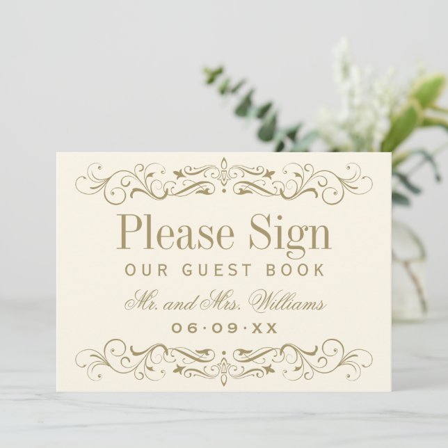 Vintage Ivory Antique Flourish Wedding Guest Book (Standing Front)