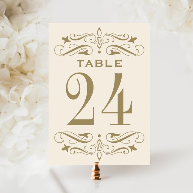 Vintage Ivory Antique Gold Flourish Table Number (Creator Uploaded)