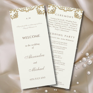 Vintage Ivory Baroque Christian Wedding Program Programme