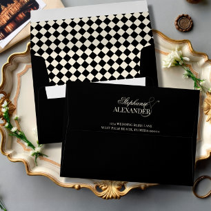 Vintage Ivory & Black Chequered Old Money Wedding Envelope