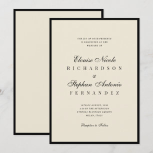 Vintage Ivory & Black Old Money Wedding Invitation