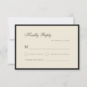 Vintage Ivory & Black Old Money Wedding RSVP Card