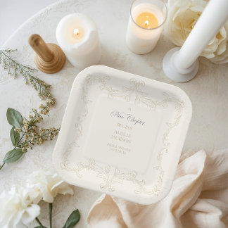 Vintage Ivory Book New Chapter Begins Shower Paper Plate