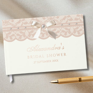 Vintage Ivory Bow Lace Bridal Shower Guest Book
