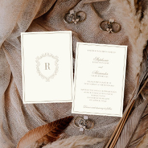 Vintage Ivory Crest Monogram Old Money Wedding Invitation