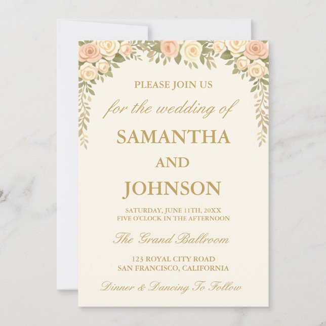 Vintage Ivory Elegant Ballroom Photo Wedding Invitation (Front)